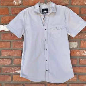 i Jeans by Buffalo Light Gray Button Down Short Sleeved Shirt Size Small